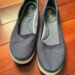 Keds Women's Slip-On Canvas Flats in Dark Blue with White Sole